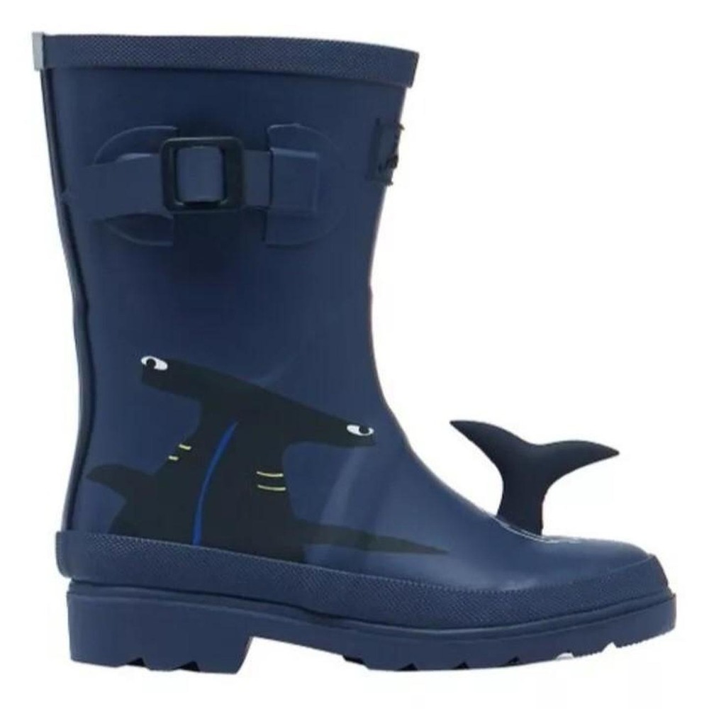 Joules Kids Rain Boots JNR Welly Print Blue Navy Shark Boots New in Box